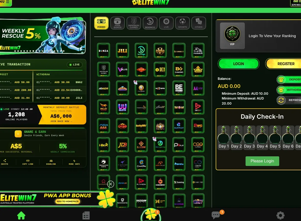 EliteWin7 casino games lobby, grid of slot and table game cards, 15.10.2026